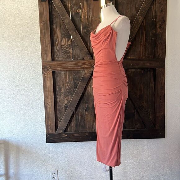 NWT HOUSE OF CB MARCIELLA ROSE DRAPED CORSET MIDI DRESS PINK - Picture 13 of 16